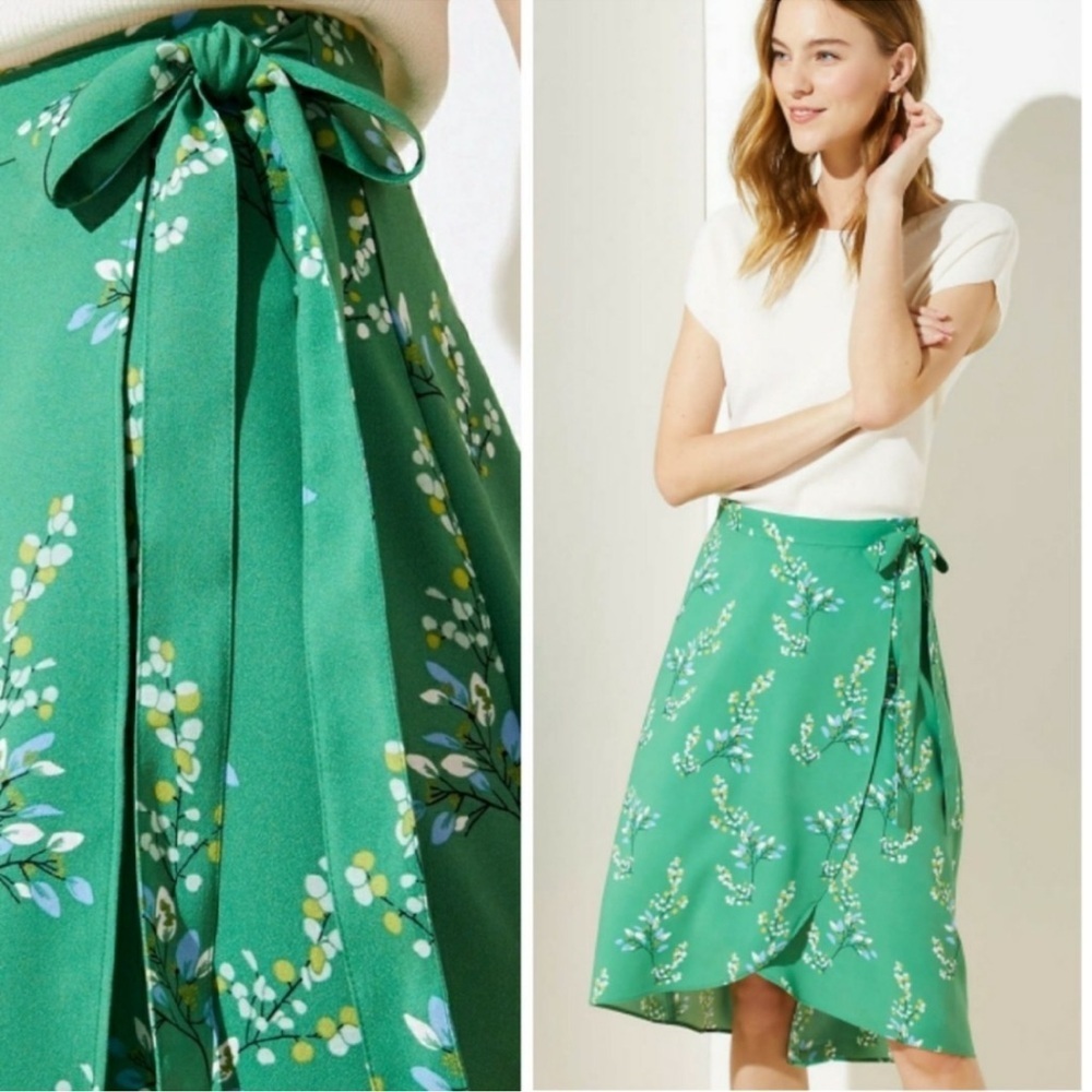 NWT LOFT Green Flower Branch Wrap Skirt Sz 12